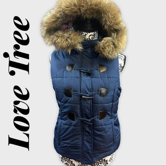 Love TREE  Navy Blue Hooded Vest - Picture 1 of 10